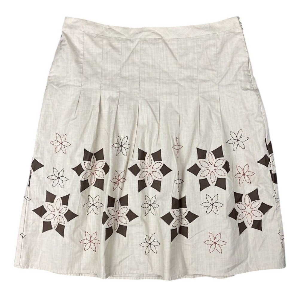 Ann Taylor LOFT Skirt Womens‎ 8 Beige Floral Applique Embroidered Office Wear